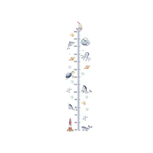 Cartoon ocean theme height chart for kids with whales and turtles for wall decor