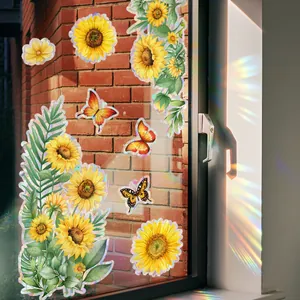 Sun Catcher Rainbow Window Sticker Sunflower Butterfly Static Cling PVC Prism Decal For Glass Home Office Decorative Wall Sticker