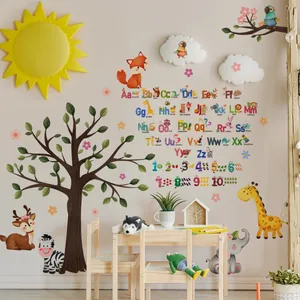 Pädagogisches Tier-Baum-Wandtattoo mit Alphabet und Zahlen für das Kinderzimmer-Dekor