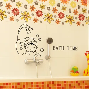 Minimalist 'BATH TIME' wall decal featuring cartoon character for bathroom decoration