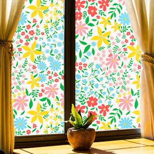 Floral Pattern Static Cling Window Film Privacy Glass Sticker PVC Non-Adhesive Decorative Window Decal For Home Kitchen