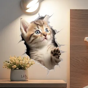 3D cute orange tabby cat wall sticker with realistic ripped effect for home decor