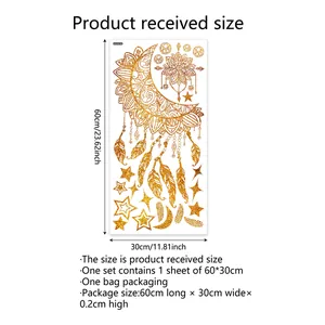 Golden dreamcatcher wall decal with moon and stars, 60x30cm glitter home decor sticker