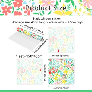 Fresh floral leaf static window sticker film for home glass decor, size 150cm by 45cm