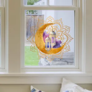 Golden moon and mandala Ramadan window stickers for home glass decoration