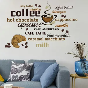 Modern Coffee Slogan Wall Stickers PVC Waterproof DIY Wall Art Decor For Cafe Kitchen Living Room Office Wall Murals