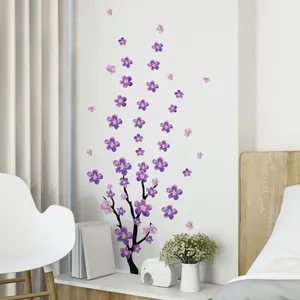 Sticker mural autocollant avec branches de fleurs de prunier violettes pour le salon