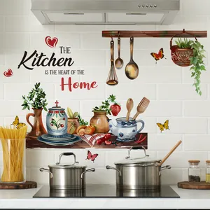 Kitchen wall decal featuring 'The Heart of the Home' quote and hand-drawn utensils