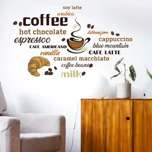 Decorative coffee wall stickers featuring mugs and croissants for kitchen wall decor