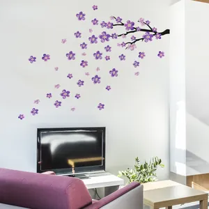 Stickers muraux autocollants branche de fleurs violettes pour décoration de salon