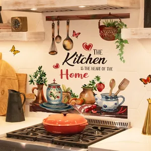 Retro kitchen wall sticker with utensils and The Kitchen Is The Heart Of The Home quote