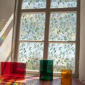Statisch Haftende Fensterfolie Grüne Blätter Ranke Sichtschutz Milchglas Aufkleber Dekorativ Regenbogen Effekt Für Fenster