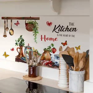 Colorful kitchen wall stickers featuring utensils and Heart of the Home slogan decor