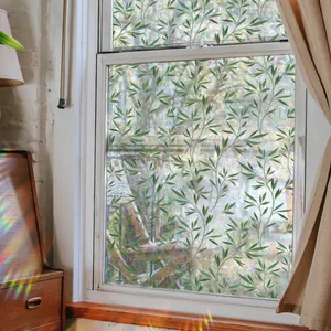 Regenbogen Prismen Fensterfolie mit grünem Blattmuster für Privatsphäre und Deko