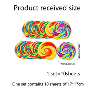 Set of 10 colorful rainbow lollipop floor stickers, round 17x17cm decorative wall decals