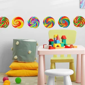 Set of 6 colorful rainbow lollipop wall stickers for children's playroom decoration