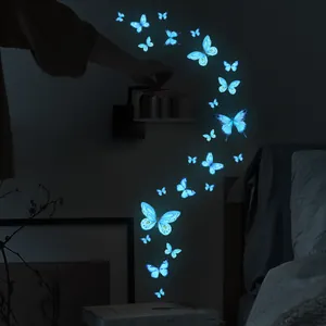 Luminous blue 3D butterfly wall stickers for bedroom decoration in dark environment