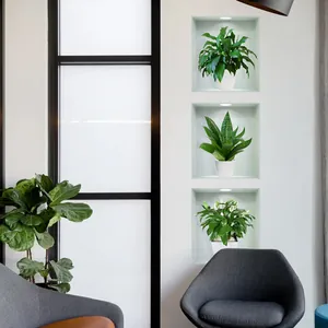 Set di adesivi murali 3D con piante verdi in vaso per decorazione di soggiorno e corridoio