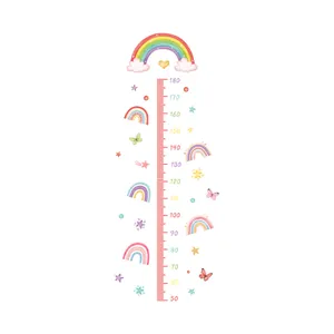 Rainbow and butterfly height growth chart wall sticker for kids room decor from 50 to 180cm