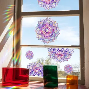 Rainbow mandala window decals with prism effect for sunlight decorative glass film
