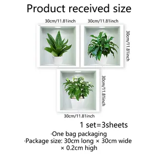 Set di 3 adesivi murali 3D creativi con piante verdi per decorazioni minimaliste