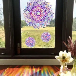 Rainbow suncatcher mandala window stickers for home decor with light refraction effect