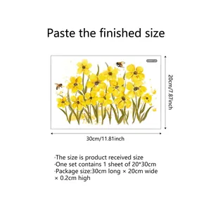 Vinilo decorativo de PVC autoadhesivo con flores amarillas y abejas con medidas