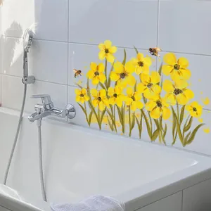 Vinilos decorativos de flores amarillas acuarela con abejas para azulejos de baño