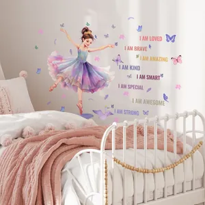 Detailed view of ballet girl wall decal with motivational quotes in a cozy nursery