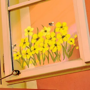Pegatinas de pared autoadhesivas con flores amarillas y abejas para decoración del hogar