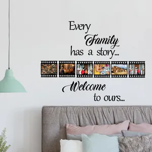 Every Family Has A Story Welcome To Our Ours English Quotes Wall Sticker Creative Film Reel Frame PVC Removable DIY Home Decor Decal
