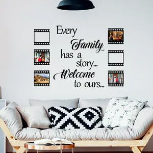 Creative film frame wall sticker with family quote for a modern living room photo wall