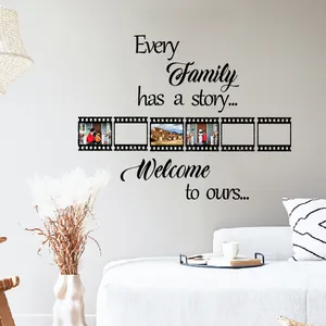 Detailed view of family wall stickers with film roll photo frames and quotes