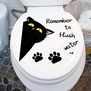 Kreativer schwarzer Katze Toilettenaufkleber mit Remember to Flush Text und Pfoten