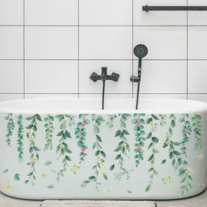 Green Vines Flowers Butterflies Wall Decal PVC Waterproof Bathtub Sticker Modern Minimalist Home Decor For Bathroom Living Room