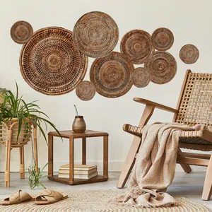 Bohemian seagrass wall basket set for living room decor with natural woven spiral patterns