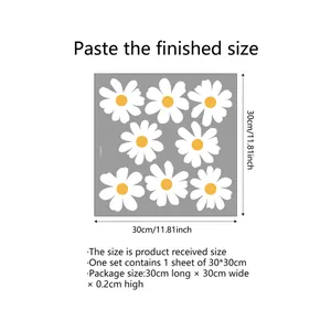 Detailed size chart for white daisy floral window stickers measuring 30x30x0.2cm
