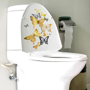 Eleganti adesivi a farfalla oro e neri per decorare il coperchio del water in bagno