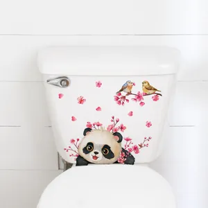 Cartoon panda and cherry blossom self-adhesive wall stickers for bathroom decor