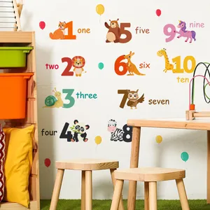 Cartoon Animal Numbers Wall Stickers PVC Waterproof Removable Decals For Kids Room Nursery Early Education Home Decor