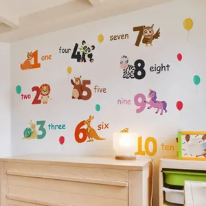 Educational wall decals featuring colorful cartoon animals and numbers from one to ten