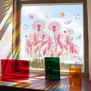 Rainbow Suncatcher Window Film Static Cling PVC Pink Dandelion Butterfly Prism Decal Home Glass Decoration Holographic Effect