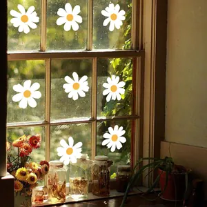 Daisy Window Stickers Floral Glass Decal White Yellow Flower PVC Static Cling Mirror Window Living Room Bathroom Decor