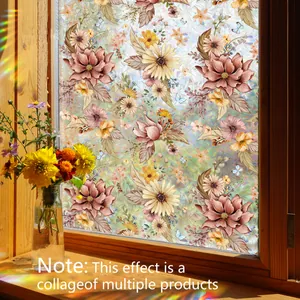 Detalle de vinilo para ventanas con motivos florales de girasoles y mariposas de colores