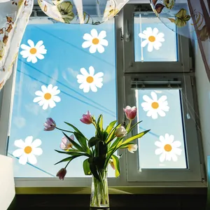 Daisy flower glass window stickers with white petals and yellow centers for home decor