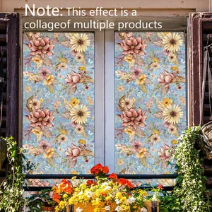 Detalle de película para ventanas con flores rosas y mariposas para mayor privacidad
