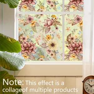 Detalle de vinilo decorativo para cristal con flores vintage y mariposas de colores