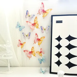 Set of 12 3D double-layer watercolor butterfly wall stickers for home decoration on white wall