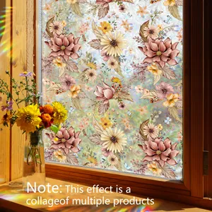 Película Privacidad Ventanas Flores Vintage PVC Estática Autoadhesiva Pegatina Vidrio Esmerilado Casa Oficina Dormitorio Decorativo Arcoíris