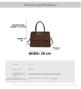 Detailed product dimensions and specifications for the brown embossed crossbody bag